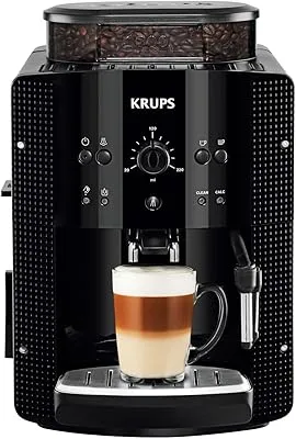 Krups Roma, Cafetera superautomática, Depósito de agua 1,7 L, 3 niveles de temperatura, 3 niveles de intensidad, 15 bares, Molinillo cónico de metal, Panel de control fácil, Negra, EA810870