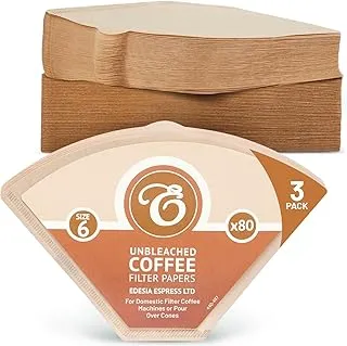 EDESIA ESPRESS – 3x80 Filtros de Café Cónicos de Papel – Filtro de Café N°6 para Cafetera Manual, Método Pour-Over y Preparación Suave – Tamaño 6 Marrón