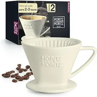 Moritz & Moritz Filtro Cafe de porcelana tamaño 2 - Filtro de Cafe reutilizable para un excelente sabor aromático del café - Accesorio de filtro de café para 2-3 tazas - blanco