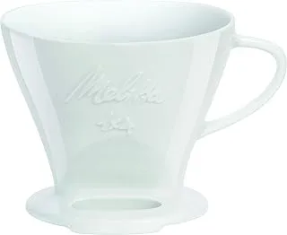 Melitta Portafiltros de Porcelana para Café Pour Over, Asa Lateral, Tamaño 1x4, Aberturas Laterales, Blanco