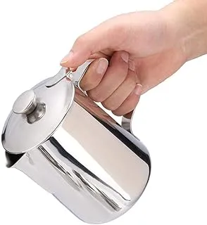 Taza de Acero Inoxidable Taza de Café Taza de Leche Espuma Jarra Jarra con Tapa para Latte Coffee Art para Oficina Cocina con Asa(600mL)