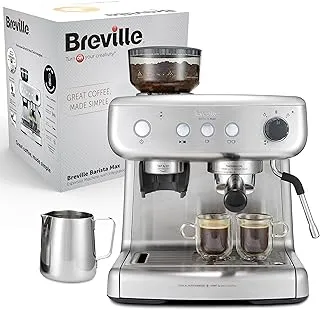 Breville Barista Max Cafetera espresso | Cafetera con molinillo de café integrado y vaporizador | Depósito de agua de 2,8 l | Bomba italiana de 15 bares | Acero inoxidable (VCF126X)