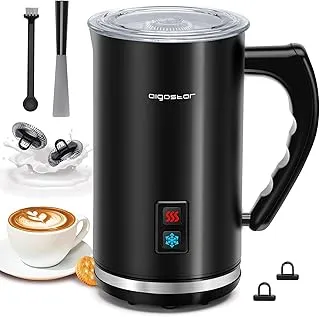 Aigostar Capu - Espumador de Leche Eléctrico 500W, 3 modos Espuma Leche Caliente/Fría para Café, Latte, Cappuccino,Chocolate, 115ml/240ml, Recubrimiento Antiadherente, Silencioso, Negro