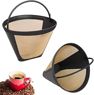 2 Piezas Malla Filtro de Café, Filtro Cafetera Reutilizable, Filtro Cafetera Goteo, Plástico, Permanente Reutilizable Red Fina con Mango para Mayoría Cafeteras (Dorado)