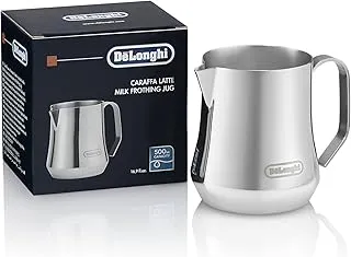De'Longhi Jarra espumadora de leche, acero inoxidable, 481.9 g (500 ml), herramienta barista, jarra espumadora para máquina de espresso, café, capuchino, latte arte, DLSC069