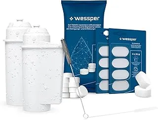 Wessper Kit de Limpieza para Cafeteras Automáticas – Compatible con Siemens EQ series TZ70003 TZ80004 BRITA Intenza – Incl. 2 Filtros de Agua, 8 Pastillas Descalcificadoras, 10 de Limpieza, 5 Cepillos