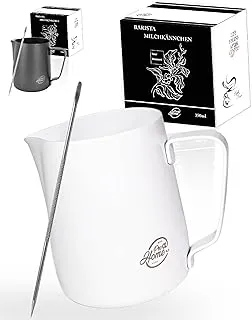 Jarra leche barista de acero inoxidable blanca 350ml (también en 600ml) con lápiz de latte art/Jarra para espumar leche en caja de regalo