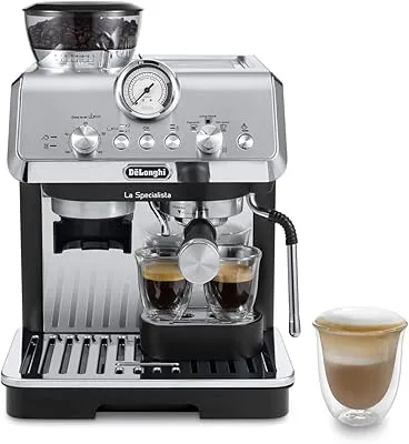 De'Longhi Perfetto La Specialista Arte, Máquina de Café Espresso y Cappuccino con Bomba, Máquina de Café en Grano, 3 Recetas Predefinidas, 8 Ajustes de Molienda, EC9155.MB, Metal/Negro