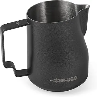 MHW-3BOMBER Jarra de leche espresso espumante al vapor, 350 ml, Turbo 304 de acero inoxidable con boquilla de águila, jarra barista, latte art (negro mate) P6007MB