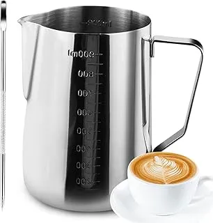 Jarra de leche, 32 onzas/900 ml de acero inoxidable, jarra de leche para máquina de espresso, café, capuchino, latte Art - Plata