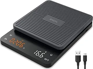 BAGAIL Báscula de Café Digital con Temporizador, 0.1 g de Alta Precisión, Báscula de Espresso por Goteo con Tara Automática, Sensor Táctil y Cubierta de Silicona, Peso Máximo 3kg, Negro Mate