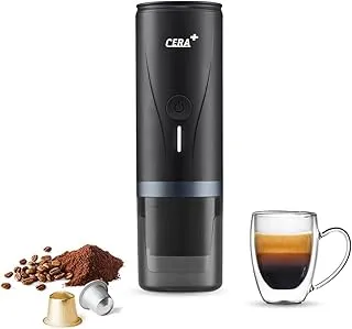 CERA+ Máquina de Espresso Eléctrica Portátil Auto-calentamiento en 3-4 Minutos, Cafetera Mini de 20 Bares con Batería Recargable. Compatible con Cápsulas NS y Café Molido para Viajes y Camping