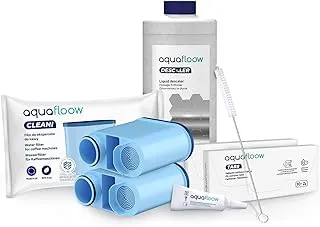 Aquafloow Kit de Cuidado para Cafeteras | Accesorios para Baristas - 2x Filtro AquaClean, 1000ml Descalcificador, 20x Pastillas Descalcificadoras, Cepillo de Limpieza, Lubricante | para Saeco Philips