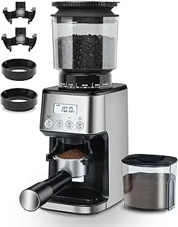 Homtone Molino de Café Eléctrico, 51 Niveles de Molienda Ajustables, Molinillo Cónico de Acero Inoxidable, Tecnología Antiestática, para Espresso, Café de Filtro y Prensa Francesa, 160 W (Plata)