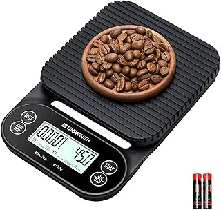Báscula Digital para Café con Temporizador 3kg/0.1g,Balanza de Alta Precisión para Café Espresso con Función de Apagado Automático/Tara，Cubierta de Silicona，Pantalla LCD (Pilas Incluidas)