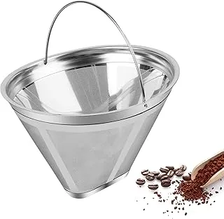 Filtro de café de acero inoxidable, tamaño 4, reutilizable, malla 100, para 8-12 tazas, fácil de limpiar