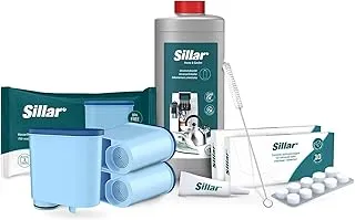 Sillar Kit de Cuidado Para Cafeteras | Accesorios para Baristas - 3x filtro AquaClean, 500ml Descalcificador, 20x Pastillas Descalcificadoras, Cepillo de Limpieza, Lubricante | Para Saeco Philips