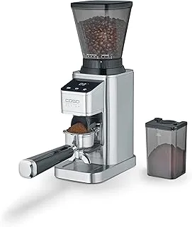CASO BaristaChef Inox - Molinillo de café eléctrico con muelas cónicas, pantalla táctil, temporizador digital y sobresaliente, capacidad de 250g, 48 niveles de molienda precisos - acero inoxidable