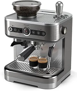 PHILIPS Cafetera espresso semiautomática Barista Brew - Espresso simple y doble + Botón Americano, recipiente de 250 g de café en grano, guía intuitiva, prensado calibrado, acero Inox (PSA3218/01)