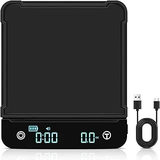 Cadrim Báscula de café digital de precisión （0,1 g/3 kg）,Báscula de Cocina Digita, con temporizador, pantalla LED y función de tara, Báscula de cocina recargable con alfombrilla de silicona en g/oz/ml