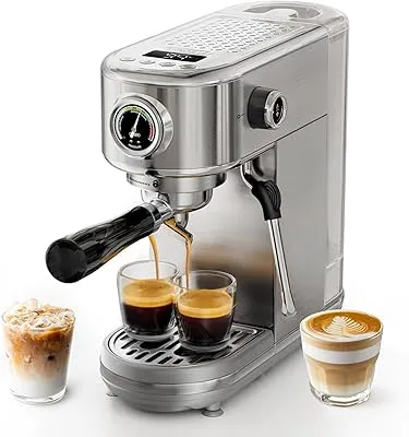 HIBREW Máquina de espresso programable, H10B, acero inoxidable cepillado, temperatura ajustable y volumen de taza, limpiador de vapor para espumador de leche