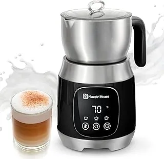 Maestri House Espumador de Leche Eléctrico 12 en 1 600 ml Apto Para Lavavajillas, de Acero Inoxidable, con Temperatura Variable y Espuma, Función de Almacenamiento para Capuchino, Chocolate Caliente