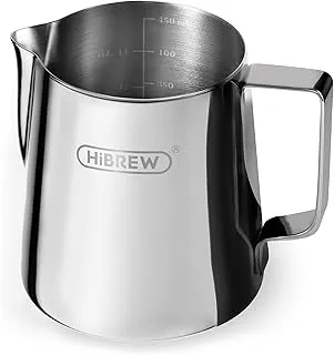 HiBrew Latte Art - Jarra de acero inoxidable para espumar leche al vapor, taza de expreso, jarra barista (plata, 450 ml)