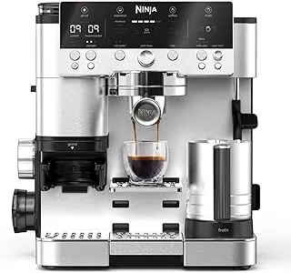 Ninja Luxe Premier Cafetera 3 en 1 para latte, cappuccino, cold brew y espresso con molinillo y espumador de leche integrados, fácil de usar y 4 preajustes automáticos de espuma, plata, ES601EU