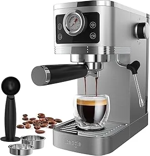 iceagle Cafetera Espresso 20 Bares Bomba Italiana - 1350W Máquina de Café Manual Acero Inoxidable, Varilla de Vapor 10MM, Espumador de Leche, Pantalla Táctil con Manómetro, Depósito 1.3L