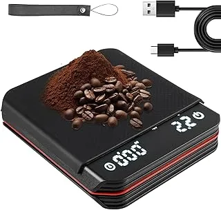Espresso Báscula con temporizador, 3 modos, digital, recargable por USB, mini báscula de café con pantalla LED y temporizador, 0,1 g, alta precisión, para café de filtro, cocinar, hornear, báscula