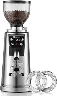 MOKKOM - Molinillo de café profesional de 64 mm con 100 ajustes de molienda, cuerpo de acero inoxidable totalmente metálico, molinillo de frijoles de café con temporizador electrónico ajustable