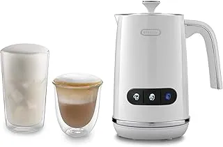 De'Longhi Espumador de leche eléctrico LatteMix EMF3.W para leche caliente y fría y alternativas vegetales, fácil limpieza, tapa transparente, 3 botones, 250 ml, color blanco