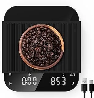 Bascula Cafe, [0.1g/3kg-Carga USB] Diyife Báscula de Café Digital con Temporizador, Escala de Café con LED Display, Tara Automática, Cubierta de Silicona, para Espresso y Goteo, Laboratorio, Joyería