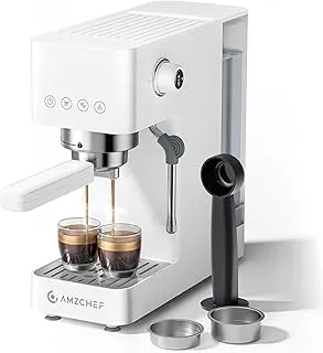 AMZCHEF Cafetera Espresso de 20 Bares, coffee machine con espumador de leche profesional, pequeña cafetera espresso para capuchino, latte y macchiato, depósito de agua de 1,5L, 1350W,color blanco
