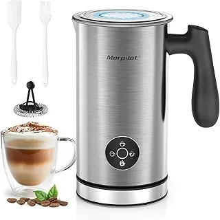 Morpilot Espumador de Leche Eléctrico 4 en 1, para Capuchino y Chocolate Caliente, 300 ml, para Espuma de Leche Caliente y Fría, y Chocolate, Antiadherente, Acero Inoxidable