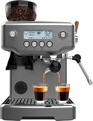 Cecotec Cafetera Express Barista Power Espresso 20 Barista Steel & Grind. 2200W, 20Bares, Molinillo Cónico, 2.1L Depósito Agua, 180g Café, 30 Niveles, Thermoblock, Doble Brazo, Accesorios Incluidos