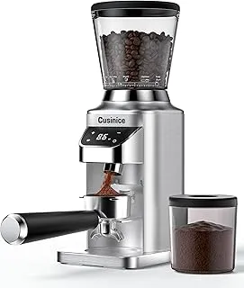 Molinillo de café cónico – Molinillo eléctrico de espresso con 34 ajustes precisos – antiestático para uso doméstico, tolva de 320.3 g, acero inoxidable, plateado
