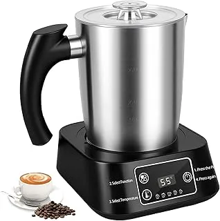 Espumador de Leche Eléctrico 5 en 1 – 500ml Recipiente de Acero Inoxidable Extraíble y Apto para Lavavajillas, Control de Temperatura, Espuma Caliente y Fría para Cappuccino, Latte y Chocolate