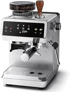 AMZCHEF Cafetera Espresso con Molinillo Integrado 20 Bares – Máquina de Café con 44 Ajustes de Molienda，Vaporizador de Leche, 4 Temperaturas, Función Café Frío, Acero Inoxidable, Depósito 1.8L