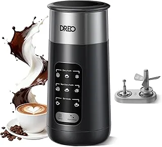 DREO Espumador de Leche Electrico, 8-in-1 Espumador Automático para Latte, Capuchino, Chocolate Caliente, 270ml Milk Frother de Acero Inoxidable, Espuma de Leche Caliente y Fría, LED, Fácil de Limpiar